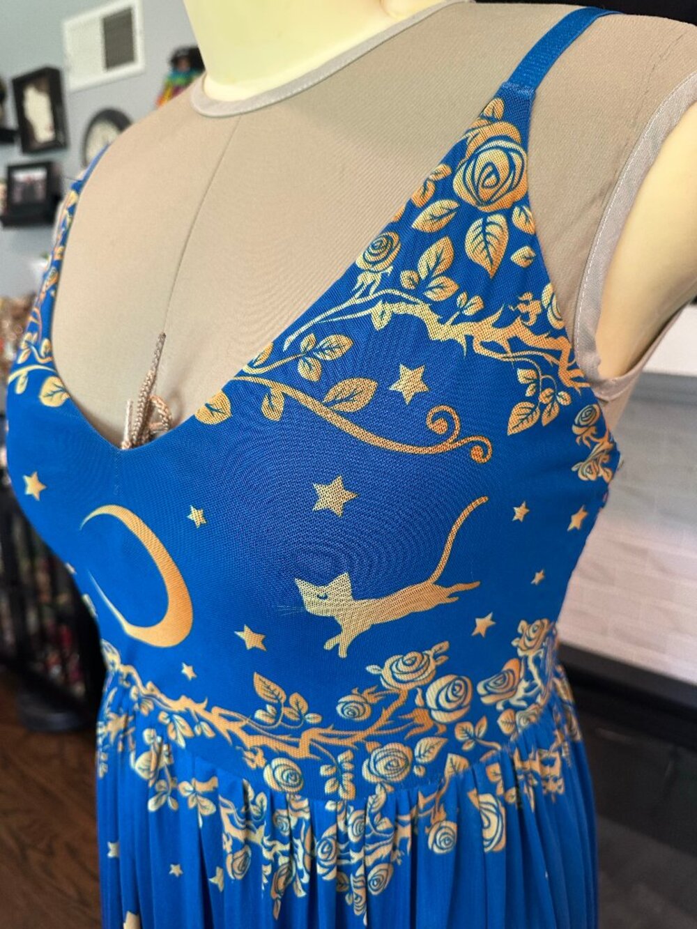 Blackmilk - Blue and Gold Sailor Guardians Stars Sheer Midaxi Dress - Size Large - Picture 8 of 9